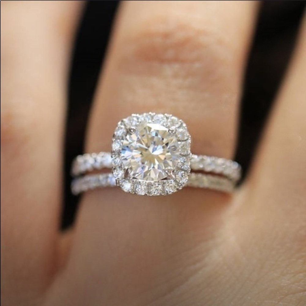 2pcs/set Princess Round Cut AAA Zircon Diamond Set wedding engagement rings